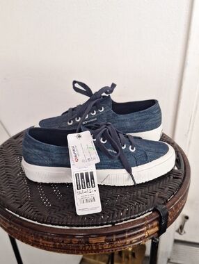 Superga Denim Shiny Platform Sneakers Women Size 6 1/2 NWT